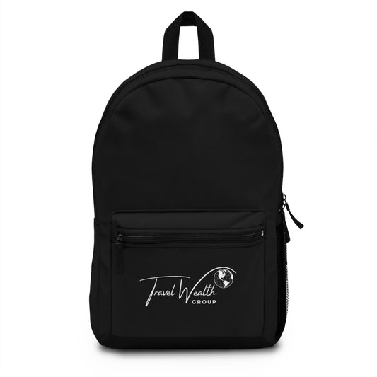 Travel Wealth Group Black Backpack - Stylish and Functional for Everyday Adventures